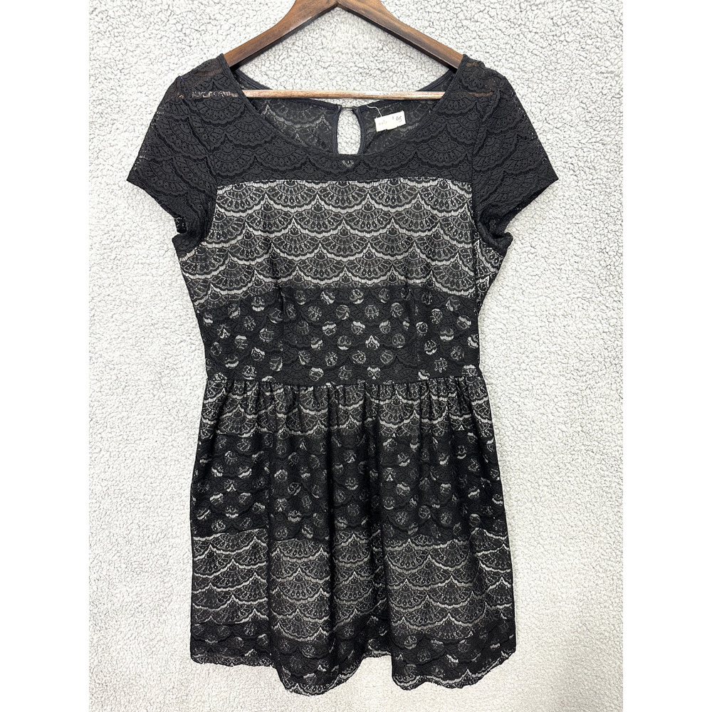 Maison jules Dress Womens Large Black Geometric Short Sleeve Lace Fit Flare